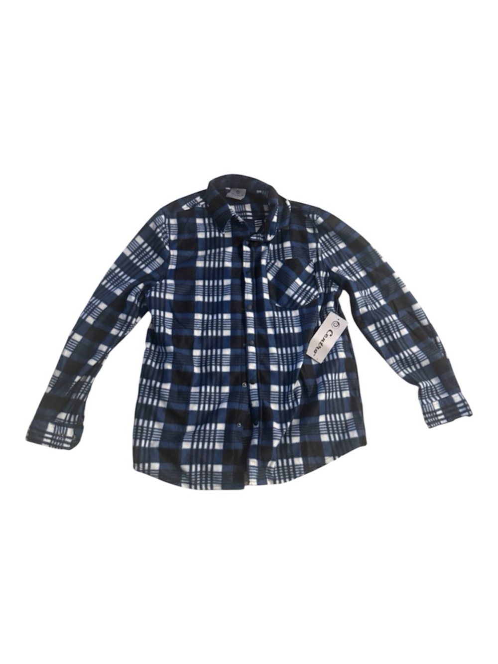 Centro Blue and White soft fleece Plaid Long-Sleeve Button-Down Shirt